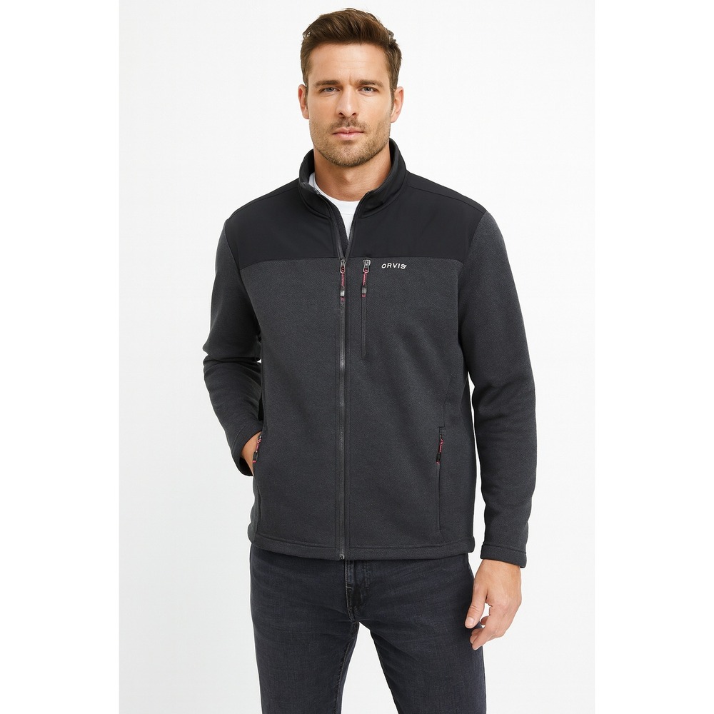 Orvis Jacket Mens M Gray Black Fleece Lined Warm Classic Outdoor Winter Layering